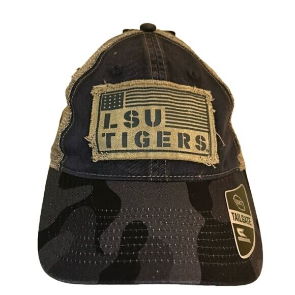 LSU Tigers Camo Mesh Snapback Hat Cap American Flag Patch By OHT Tailgate New - Picture 2 of 7